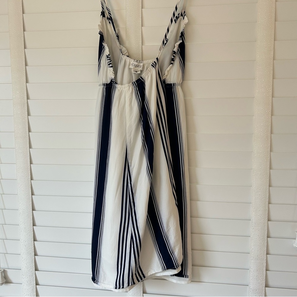 Forever 21 Dress Mini White Navy Blue Beach Stripe Crossback Tie Medium - Picture 3 of 7